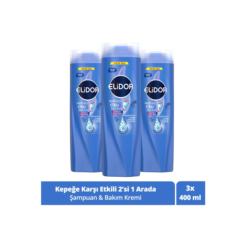 Elidor Superblend 2si 1 Arada Şampuan Ve Saç Bakım Kremi Kepeğe Karşı Etkili 400 Ml X3 Şampuan ve Saç Kremi Fiyatı