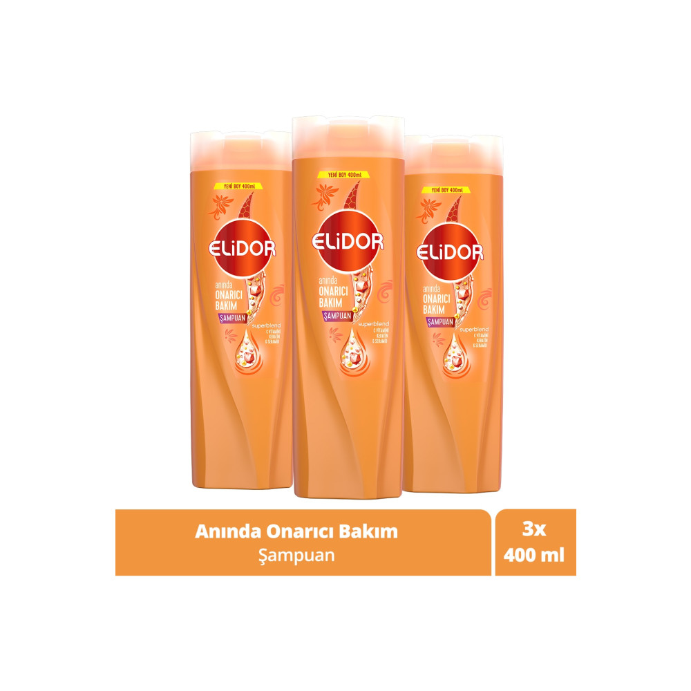 Elidor Superblend Saç Bakım Şampuanı Anında Onarıcı Bakım C Vitamini Keratin Seramid 400 ml x3 Adet Şampuan ve Saç Kremi Fiyatı