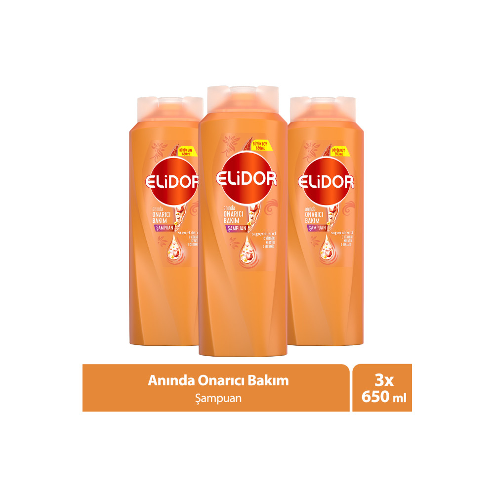 Elidor Superblend Saç Bakım Şampuanı Anında Onarıcı Bakım C Vitamini Keratin Seramid 650 ml X3 Şampuan ve Saç Kremi Fiyatı