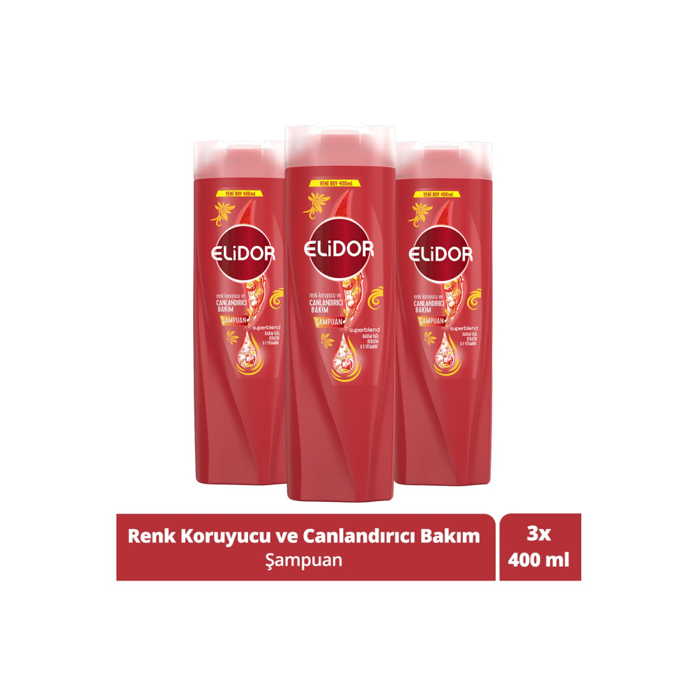 Elidor Superblend Saç Bakım Şampuanı Renk Koruyucu ve Canlandırıcı Bakım 400 ML x3 Şampuan ve Saç Kremi Fiyatı