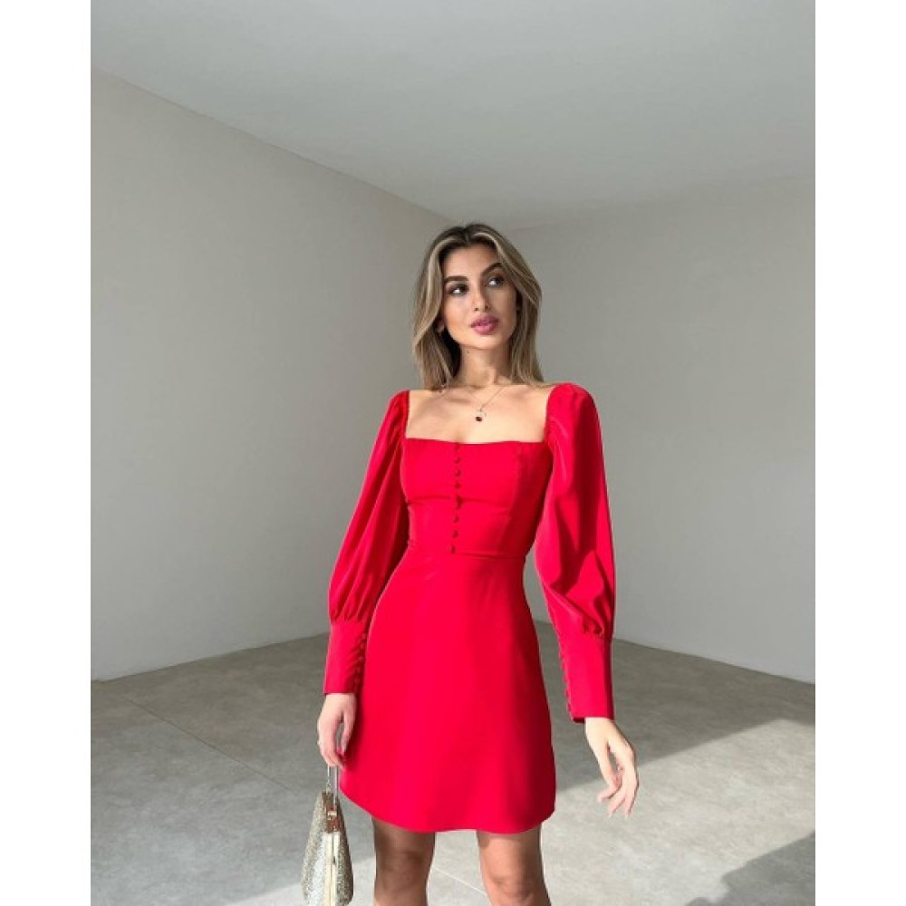 Elif Butik Kırmızı Kare Yaka Krep Kumaş Mezuniyet Elbisesi Elbise Fiyatı