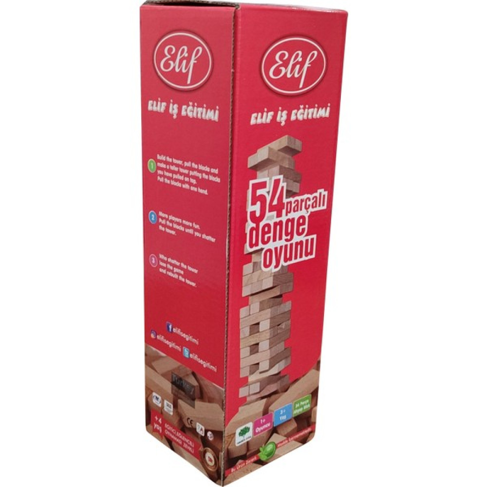 Elif İş Eğitimi Denge Oyunu Jenga Ahşap 54 Parça Kırmızı Kutu Oyun Takımları Fiyatı
