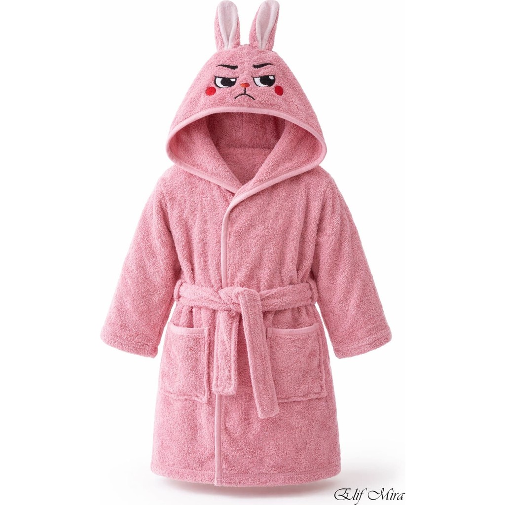 Elif Mira Kapşonlu Pamuklu Çocuk Bornozu Joyful Zoo - 9 - 10 Yaş - Pembe Diğer Fiyatı