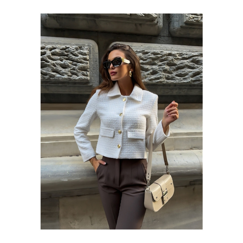 Elif Özbey Butik Kadın Ekru Crop Tüvit Blazer Ceket S Beden Bayan Ceket Fiyatı