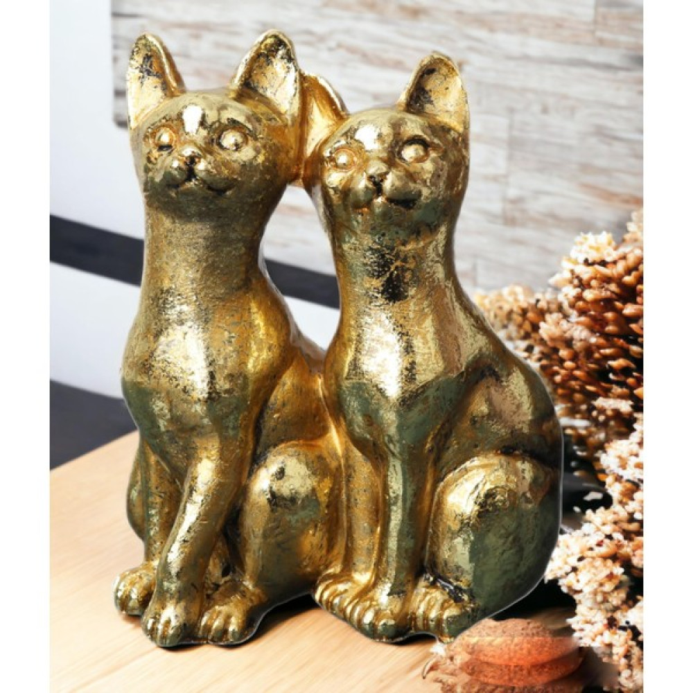 Elifeshop Gold Kedi Çift Biblo Heykel Hediyelik Dekoratif Ürün Konsol Vitrin Masa Süsü Ofis Ev Hediyesi Biblo Fiyatı