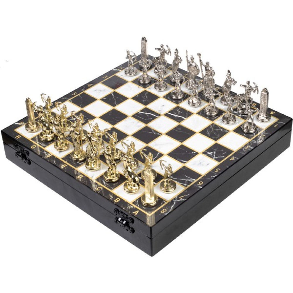 Elifeshop Lüks Metal Satranç Takımı Roma Okçuları Krom Kaplama & Mermer Desenli Saklama Sandığı 37 x 37 Cm. Satranç Fiyatı
