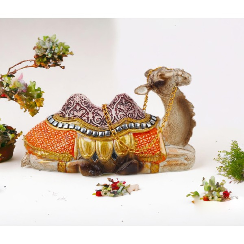 Elifeshop Lüks Motifli Renkli Işlemeli Deve Biblo Heykel Vitrin Masa Süsü Ofis Ev & Yılbaşı Hediyesi 14 Cm. Biblo Fiyatı