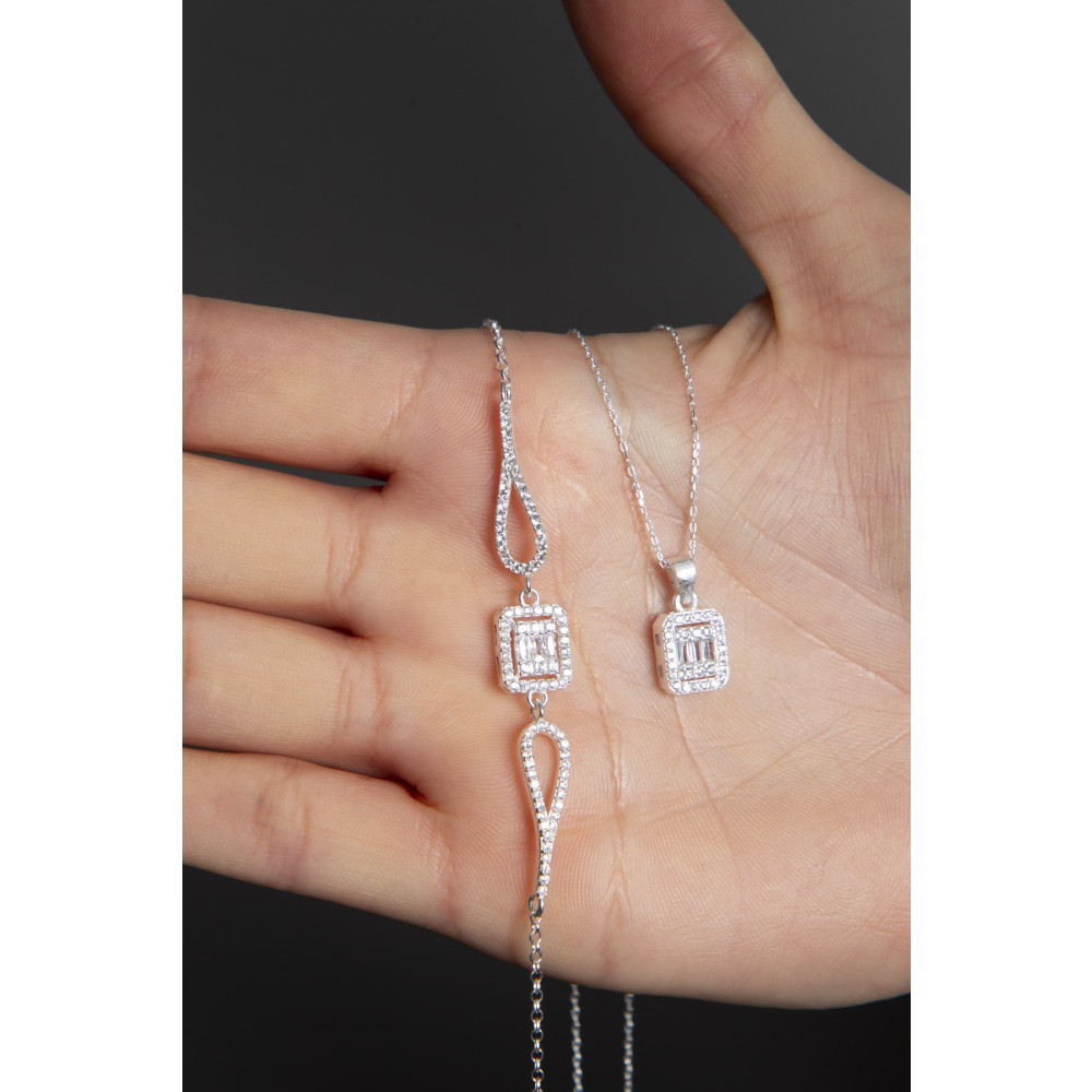 Elika Silver Kadın Baget Model 925 Ayar Gümüş Kolye Bileklik Set Kolyeler Fiyatı