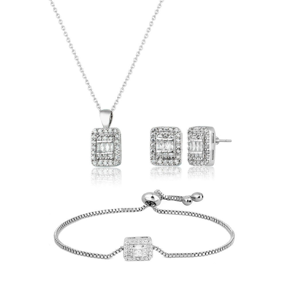 Elika Silver Kadın Baget Taşlı Kolye Küpe Bileklik Set Altın, Takı & Aksesuar Fiyatı
