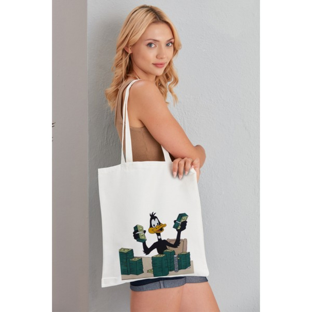 Elimin Ucunda Daffy Duck Model Baskılı Günlük Kullanım Özel Baskı Bez Omuz Çantası Hediyelik Tote Bag Bayan Çanta ve Cüzdan Fiyatı