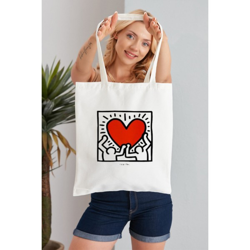 Elimin Ucunda Keith Haring Model Baskılı Günlük Kullanım Özel Baskı Bez Omuz Çantası Hediyelik Tote Bag Bayan Çanta ve Cüzdan Fiyatı