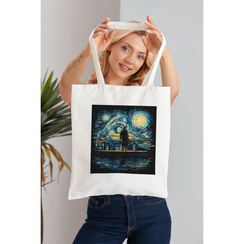 Elimin Ucunda Starry Night Sherlock Model Baskılı Günlük Kullanım Özel Baskı Bez Omuz Çantası Hediyelik Tote Bag Bayan Çanta ve Cüzdan Fiyatı