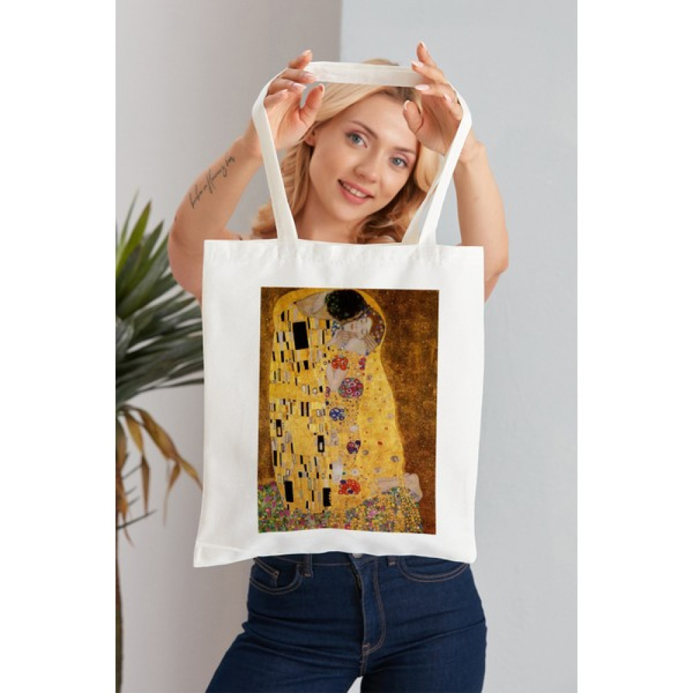 Elimin Ucunda The Kiss Gustav Klimt Model Baskılı Günlük Kullanım Özel Baskı Bez Omuz Çantası Hediyelik Tote Bag Bayan Çanta ve Cüzdan Fiyatı