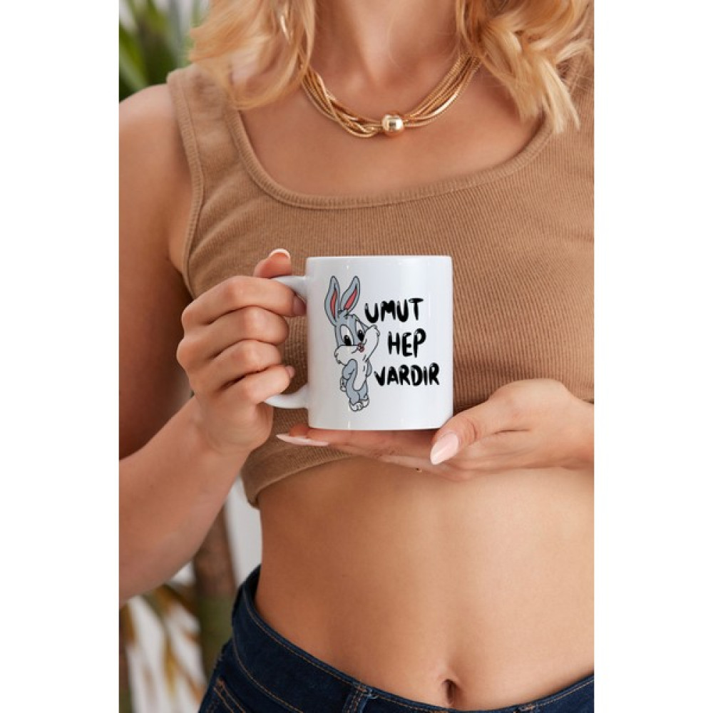 Elimin Ucunda Umut Hep Vardır Model Baskılı Özel Baskı Tasarım Porselen Kupa Mug Bardak Hediyelik - 1 Adet - Beyaz - 300 ml Fincan / Bardak / Kahve Takımı Fiyatı
