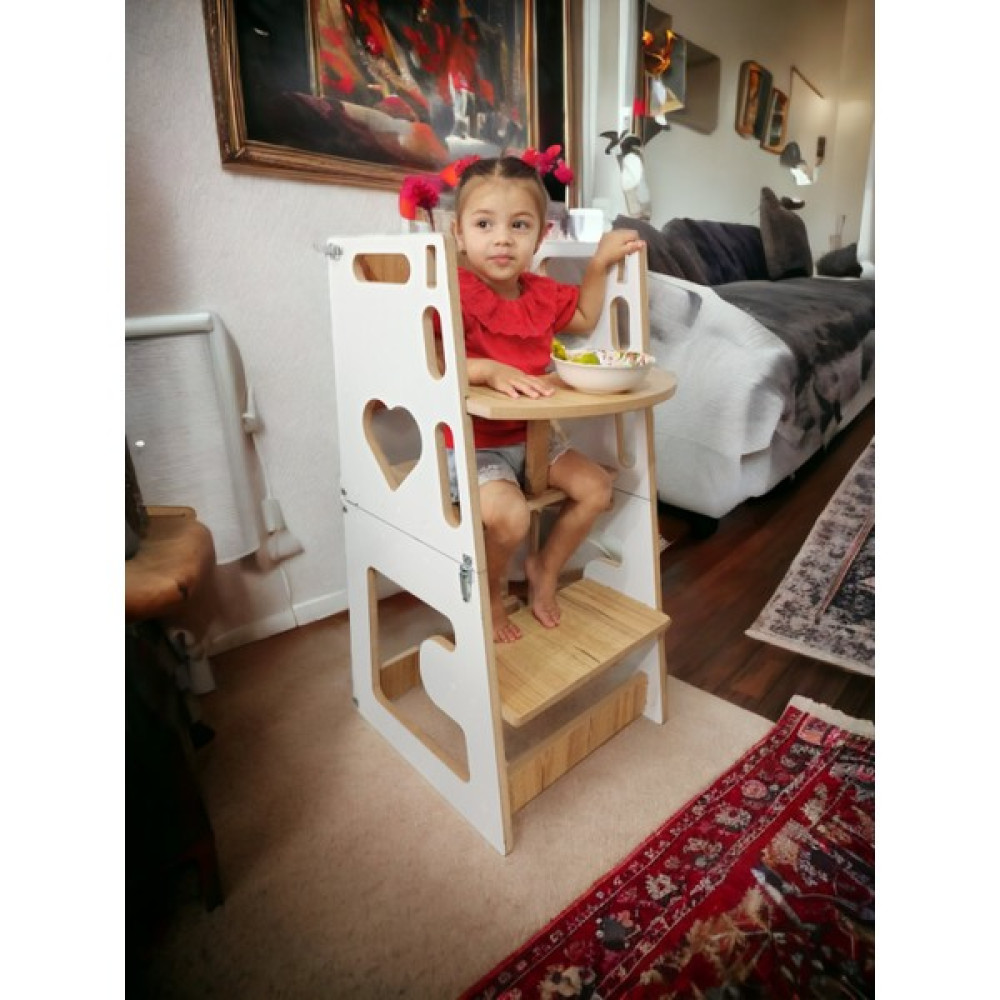 Elis Hediyelik 3'ü Bir Arada, Mama Sandalyesi, Aktivasyon ve Çalışma Masası, Öğrenme Kulesi (EH013) - Ahşap - Beyaz Mama Sandalyesi Fiyatı