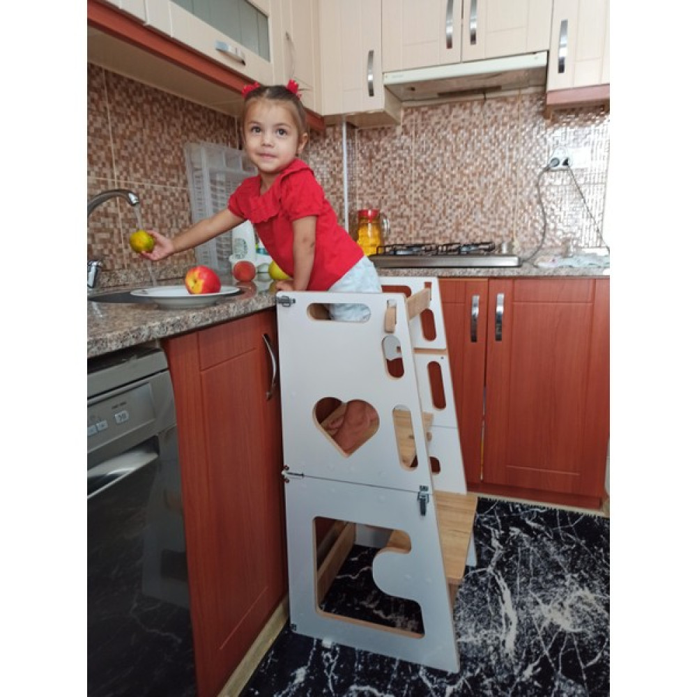 Elis Hediyelik 3'ü Bir Arada, Öğrenme Kulesi, Aktivasyon ve Çalışma Masası, Mama Sandalyesi, (EH012) - Ahşap - Beyaz Portatif Mama Sandalyesi Fiyatı