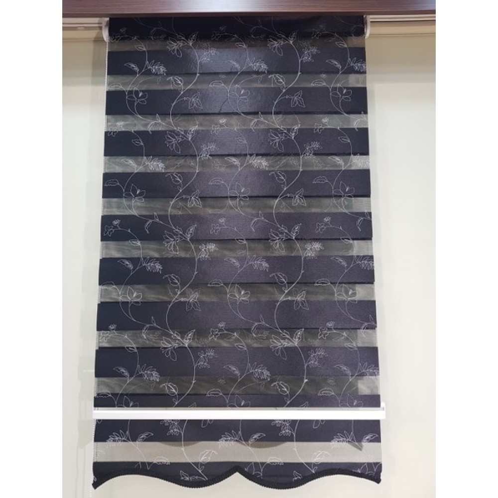 Elis Perde Çiçek Desen Nakış İşlemeli Zebra Stor Perde EP4430162 - Siyah - 70 x 200 cm Perde Fiyatı