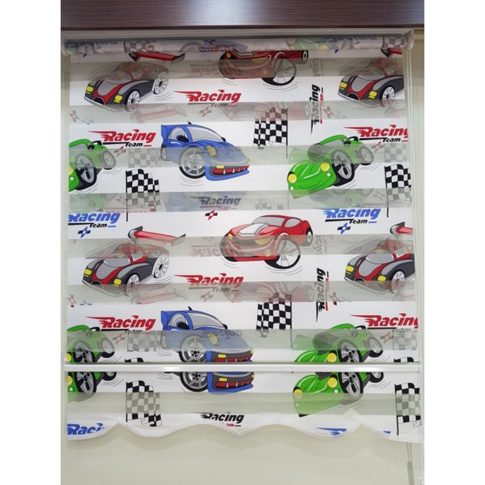 Elis Perde Racing Team Arabalı Baskılı Çocuk Odası Zebra Stor Perde - 100 x 200 cm - Beyaz Perde Fiyatı