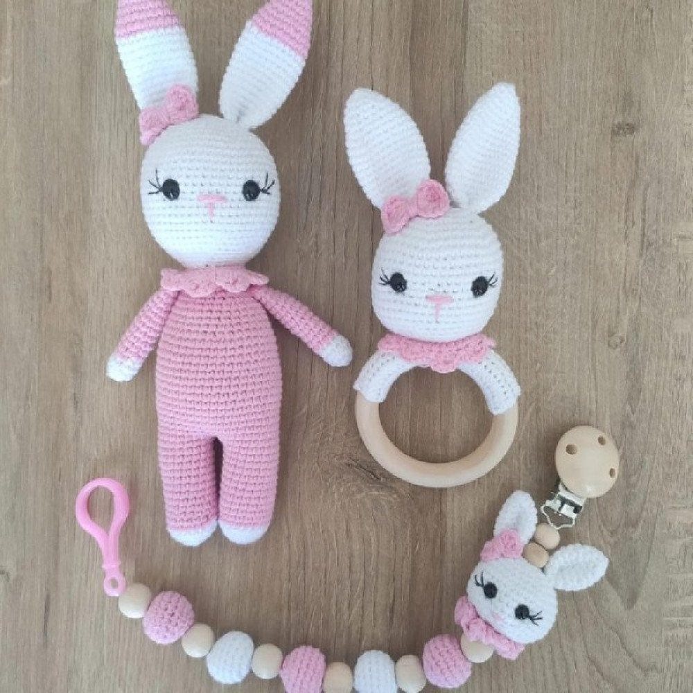 Elisa Amigurumi Örgü Yenidoğan Tavşan Set - Pembe Bebek Oyuncakları Fiyatı