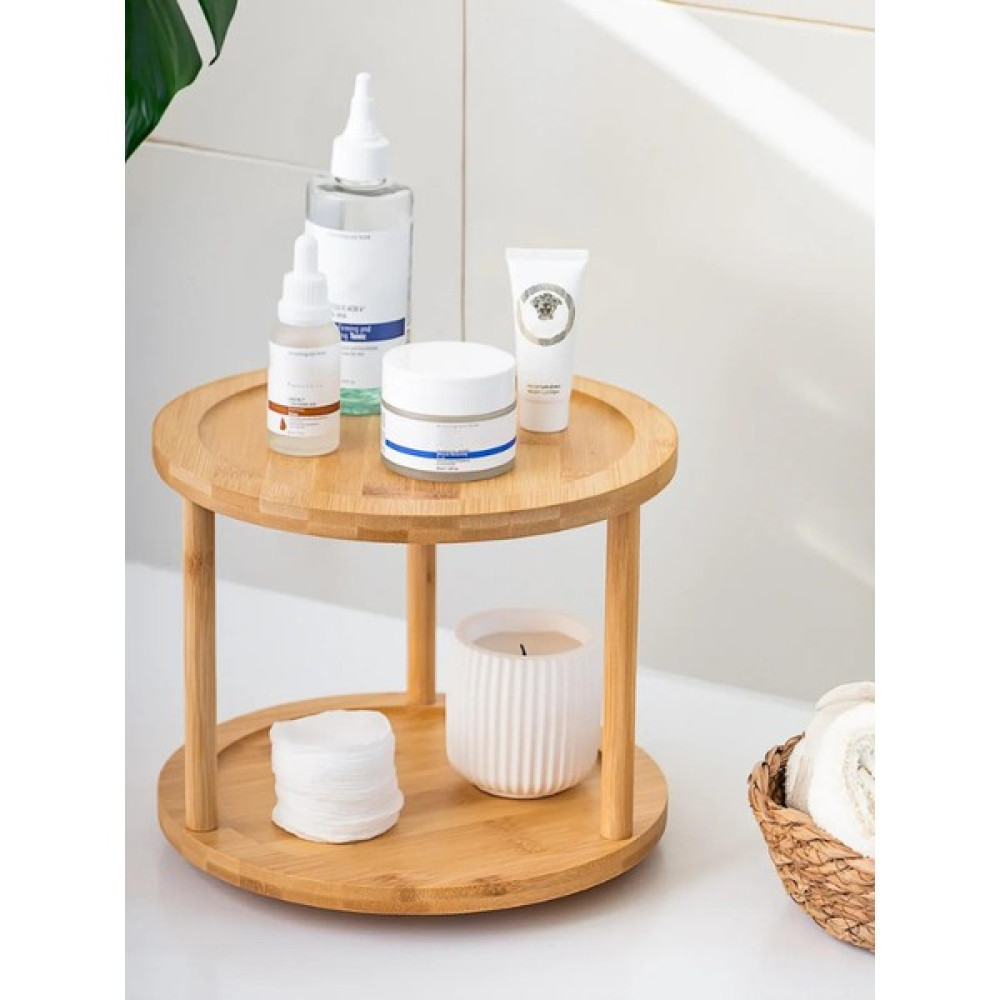 Elisarise 360° Döner Standlı Bambu Sunumluk Organizer - 2 Katlı Baharatlık Düzenleyici Stand - Kahverengi Makyaj Fırça ve Aksesuarları Fiyatı