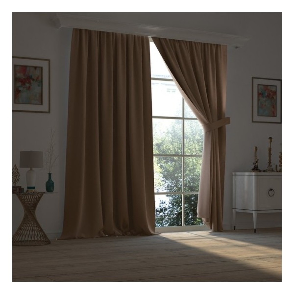Elisya Home Blackout Işık Geçirmez Fon Perde Pilesiz Ekstraforlu Karartma Güneşlik - 205 x 200 cm - Sütlü Kahve Fon Perde Fiyatı