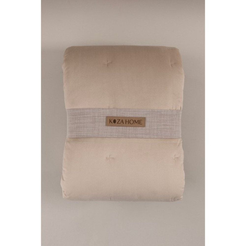Elit Bej Kadife Çift Kişilik Yatak Örtüsü 230x250 2 Yastık 50x70 5023 - 230 x 250 cm Yatak Örtüsü Fiyatı
