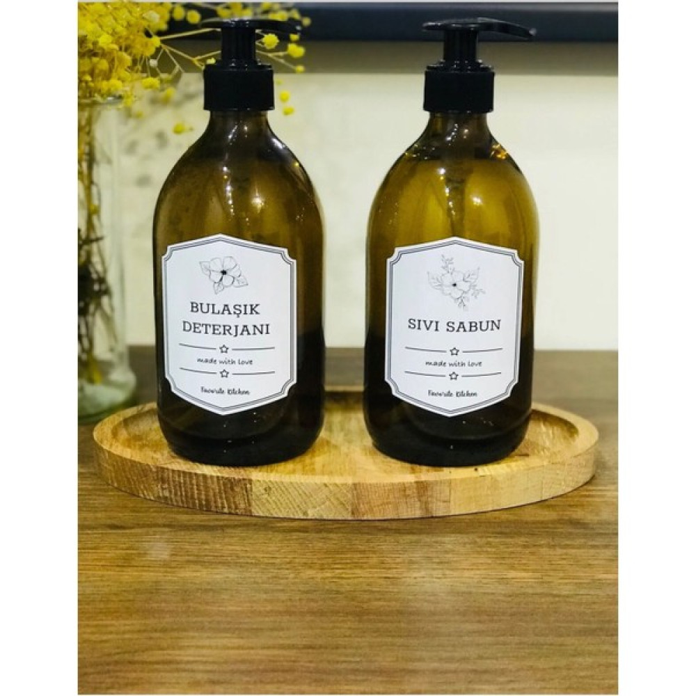 Elit Home Ahşap Stantlı 2’li Amber Cam 500 ml Bulaşık Deterjan & Sıvı Sabunluk Sabunluk Fiyatı