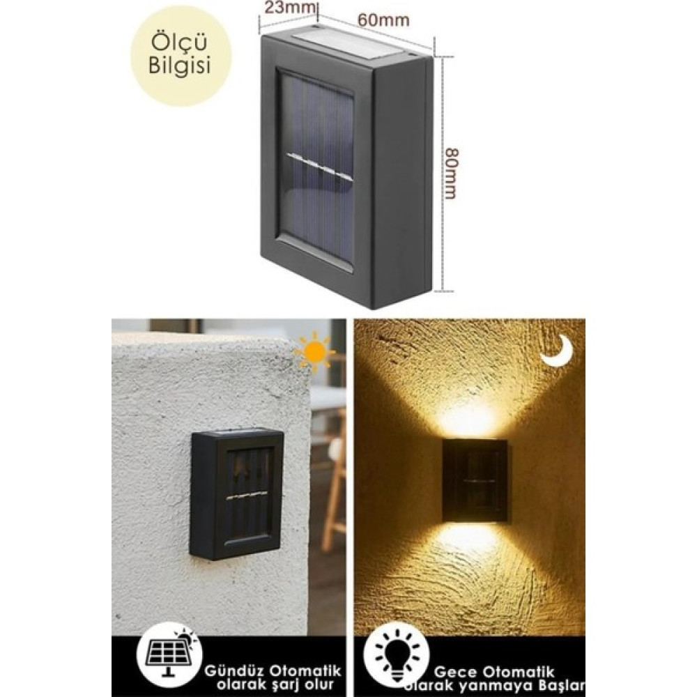 Elite AVM Tekli Yeni Model Solar Çift Taraflı Duvar Lambası Güneş Enerjili Aydınlatma Dekorasyon Aplik Aplikler Fiyatı