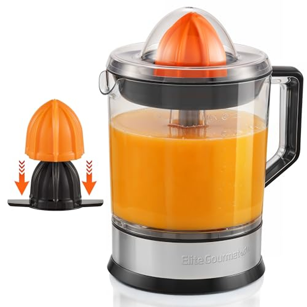 Elite Gourmet ETS740 BPA-Free Electric Citrus Juicer with 2 Cones, Compact, Large Volume, Pulp Control, Oranges, Lemons, Limes, Grapefruits with Easy Pour Spout, 1.2L, Black/Stainless Steel Juicers Fiyatı