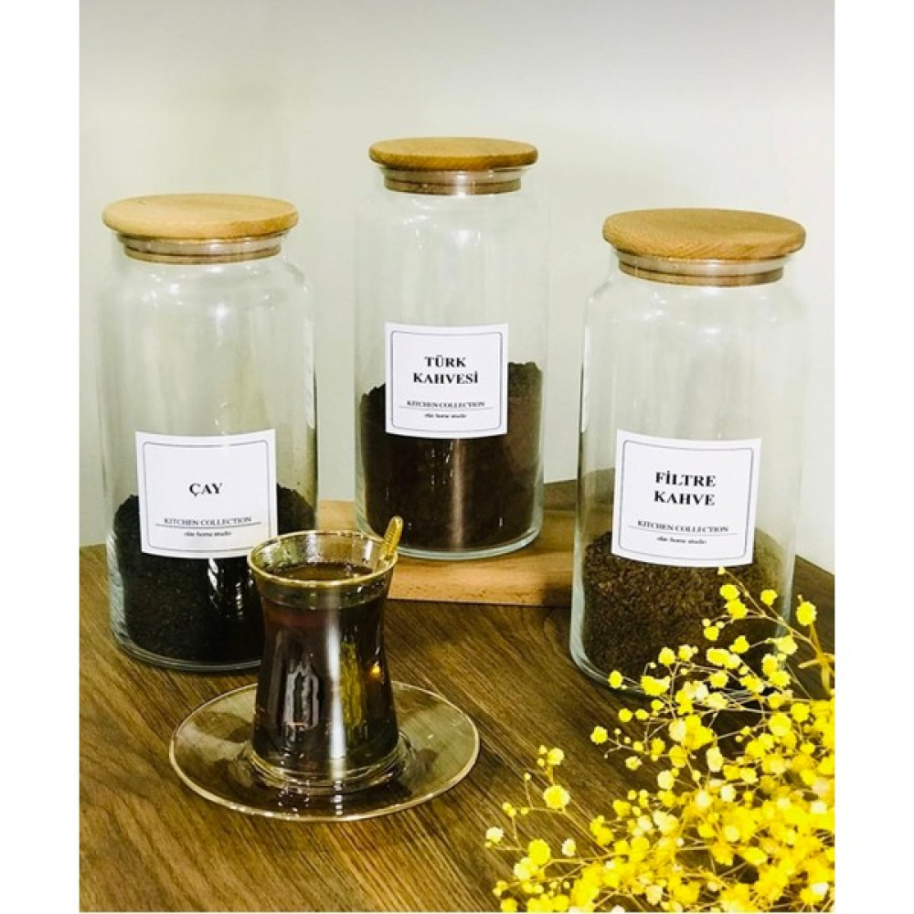 Elite Home Studio 3’lü Ahşap Kapaklı Türk Kahve & Filtre Kahve Saklama Kavanozu - Şeffaf - 1300 ml Saklama Kapları Fiyatı