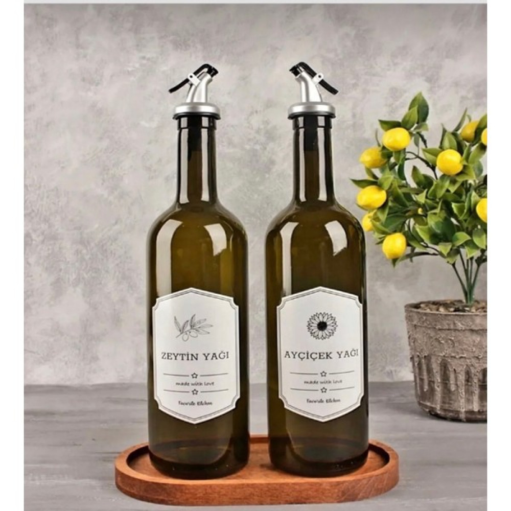 Elite Home Studio Ahşap Stantlı Zeytin Yağı Ayçiçek Yağı Şişesi Damlatmaz Başlık 2'li 750 ml Mutfak Gereçleri Fiyatı