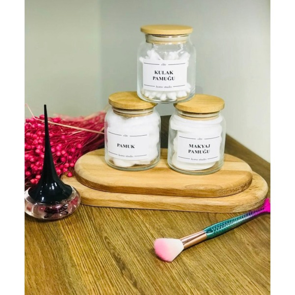 Elite Home Studio Bambu Kapaklı 3'lü Banyo Organizeri 300 ml Pamuk & Makyaj Pamuğu & Kulak Pamuğu Banyo Aksesuarları Fiyatı