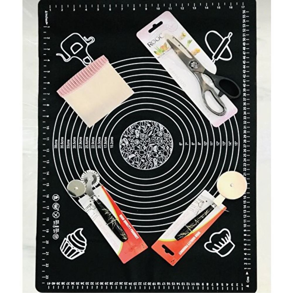 Elite Home Studio Hamur Matı Ölçü 65 x 45 cm + Hamur Pizza Mantı Kesme Bıçağı + Makas + 5’li Mutfak Gereçleri Fiyatı