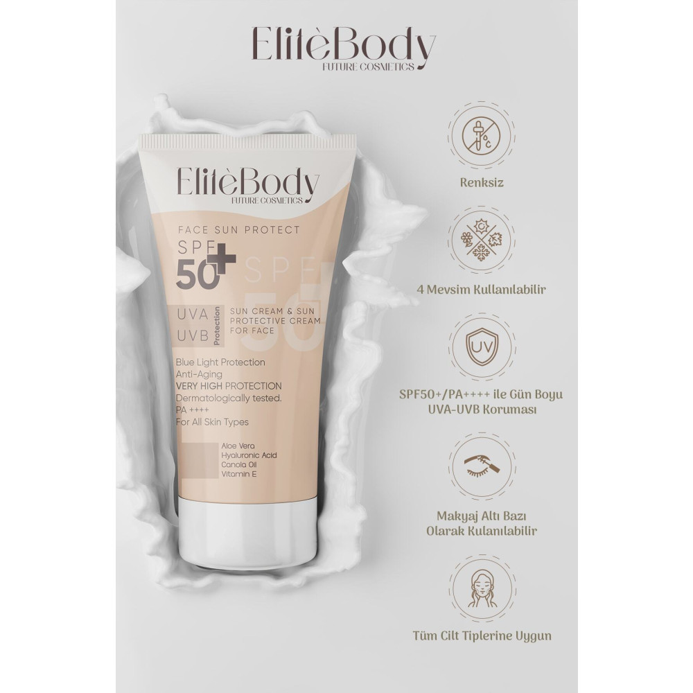 EliteBody Renksiz Yüz Güneş Kremi Spf 50+ Yüksek Koruma Güneş Kremleri ve Losyonları Fiyatı