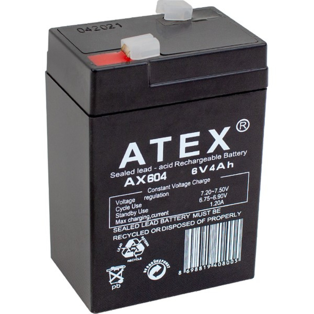 Elites Atex AX-604 Akü 6 Volt - 4 Amper Işıldak Aküsü (70 x 48 x 101 Mm) (4172) Akü Şarj Edici Fiyatı
