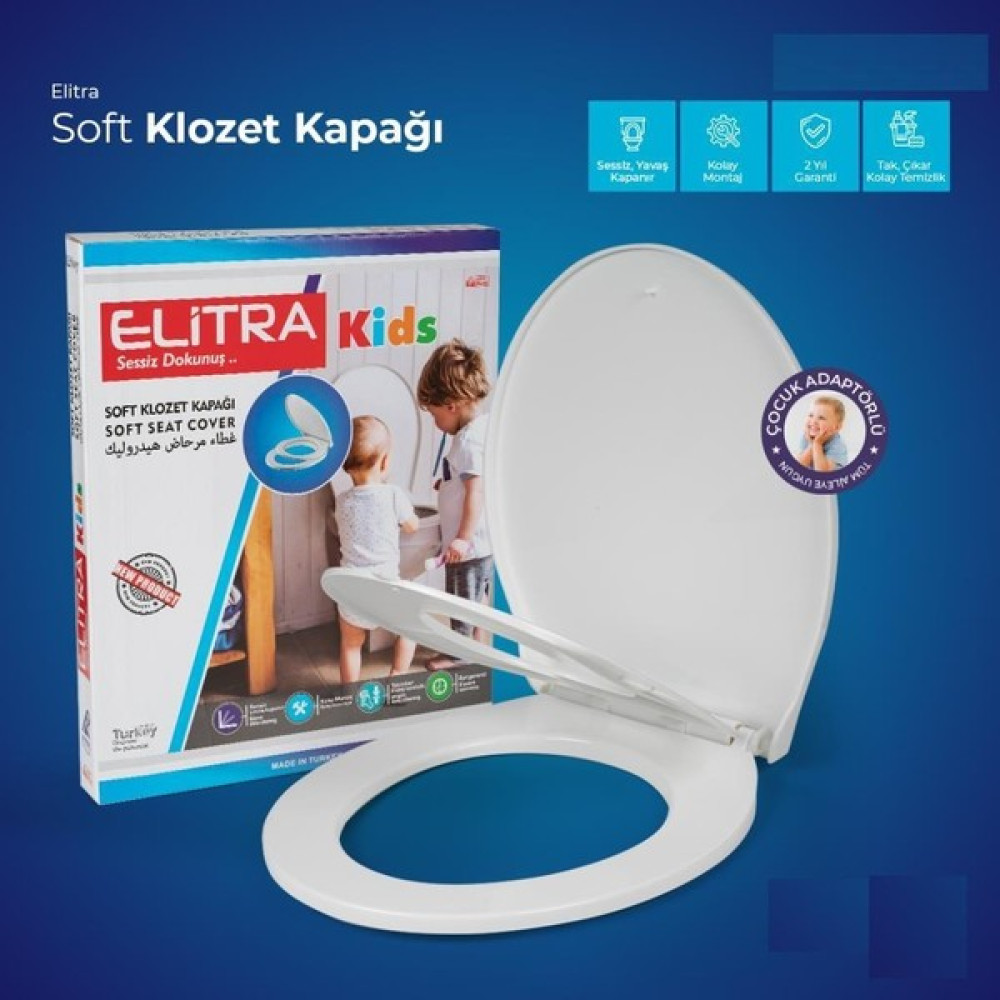 Elitra Kids Klozet Kapağı Çocuk Adaptörlü - SOFT - Beyaz Klozet Kapağı Fiyatı