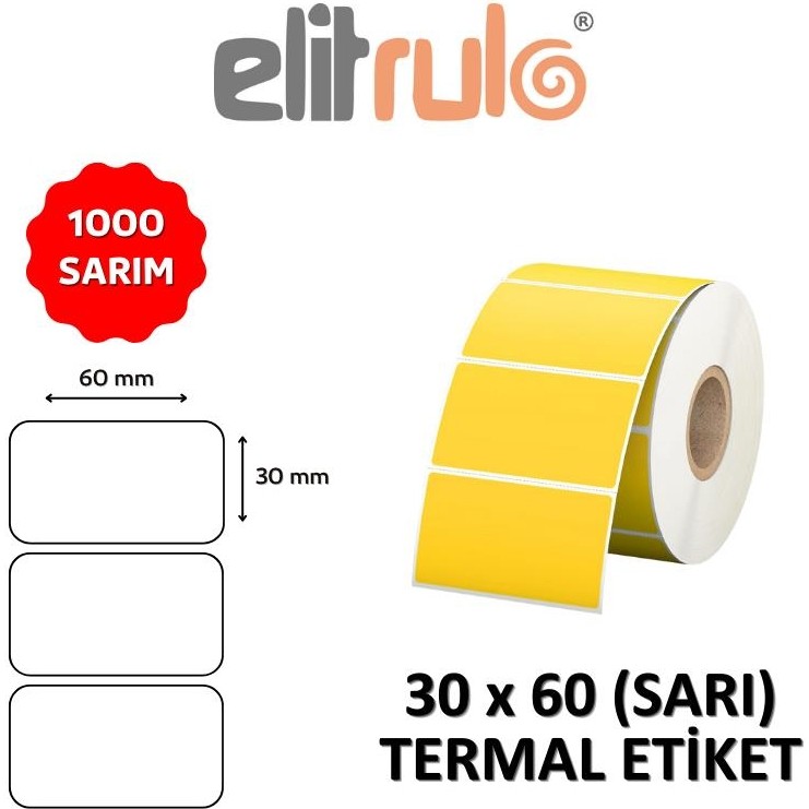 Elitrulo Termal Barkod Etiketi 30x60 mm Sarı Rulo 1000 Adet Yüksek Kalite Diğer Fiyatı