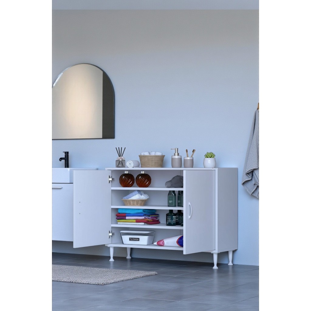 Eliusta Nirat 90 cm 4 Bölmeli Beyaz Banyo Mutfak Dolabı 3 Raflı Kapaklı Çok Amaçlı Dolap 90X75X32,5 cm SSD / Solid State Drive Fiyatı