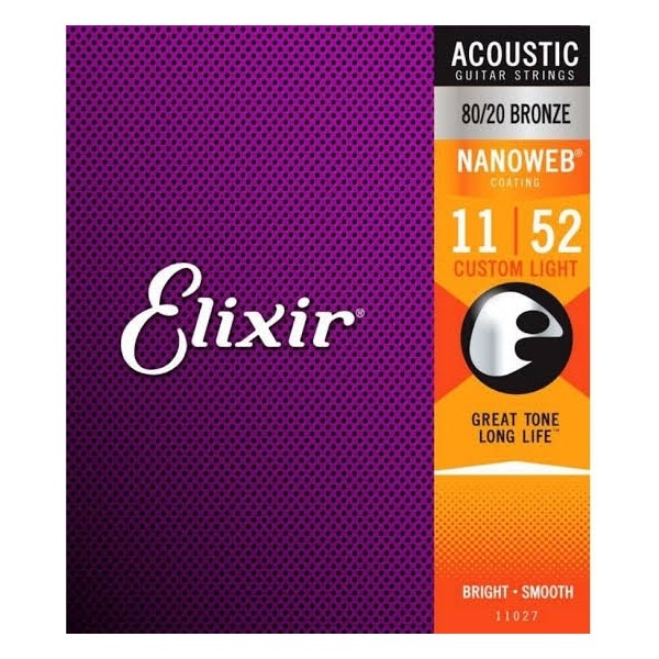 Elixir 11027 Akustik Gitar Teli 80/20 Bronze 11-52 Nanoweb Kaplama ile Dinamik Ses Klasik Gitarlar Fiyatı