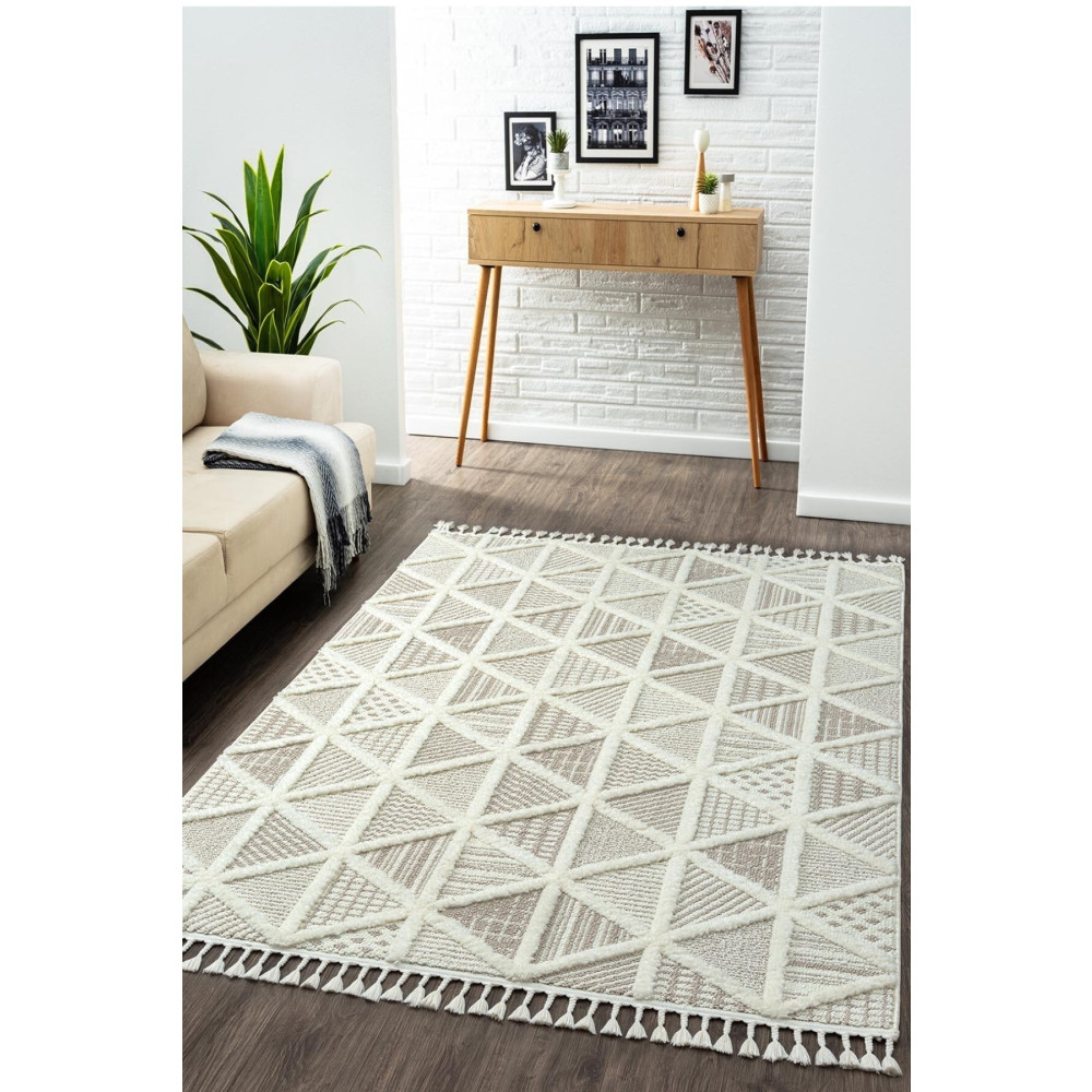 Eliz Home Beyaz Bej Bukleli Yumuşak Peluş Shaggy Dokuma Çocuk Odası Oturma Odası Salon Mutfak Halısı 200 x 290 Beden Kilim Fiyatı
