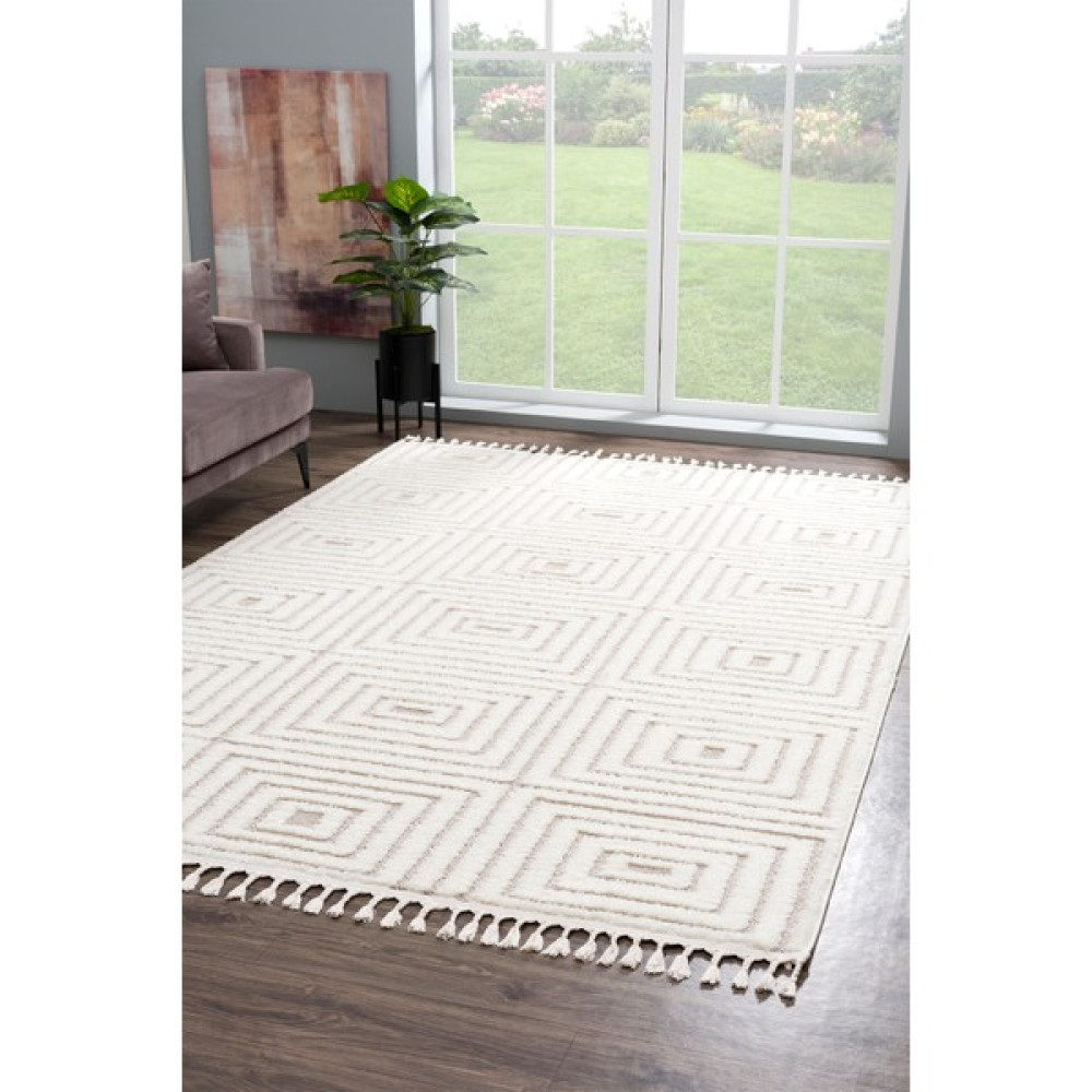 Eliz Home Beyaz Bej Kare Yumuşak Peluş Modern Dokuma Halı Çocuk Odası Oturma Odası Salon Mutfak Halısı - 100 x 300 cm Salon Halısı Fiyatı