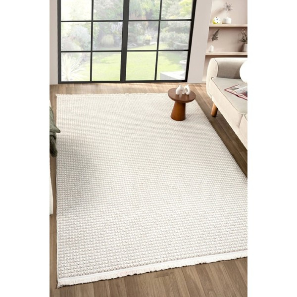 Eliz Home Beyaz Bej Yumuşak Dokulu Halı Kilim Salon Mutfak Koridor Yolluk Dokuma Makine Halısı 006 - Krem - 80 x 300 cm Salon Halısı Fiyatı