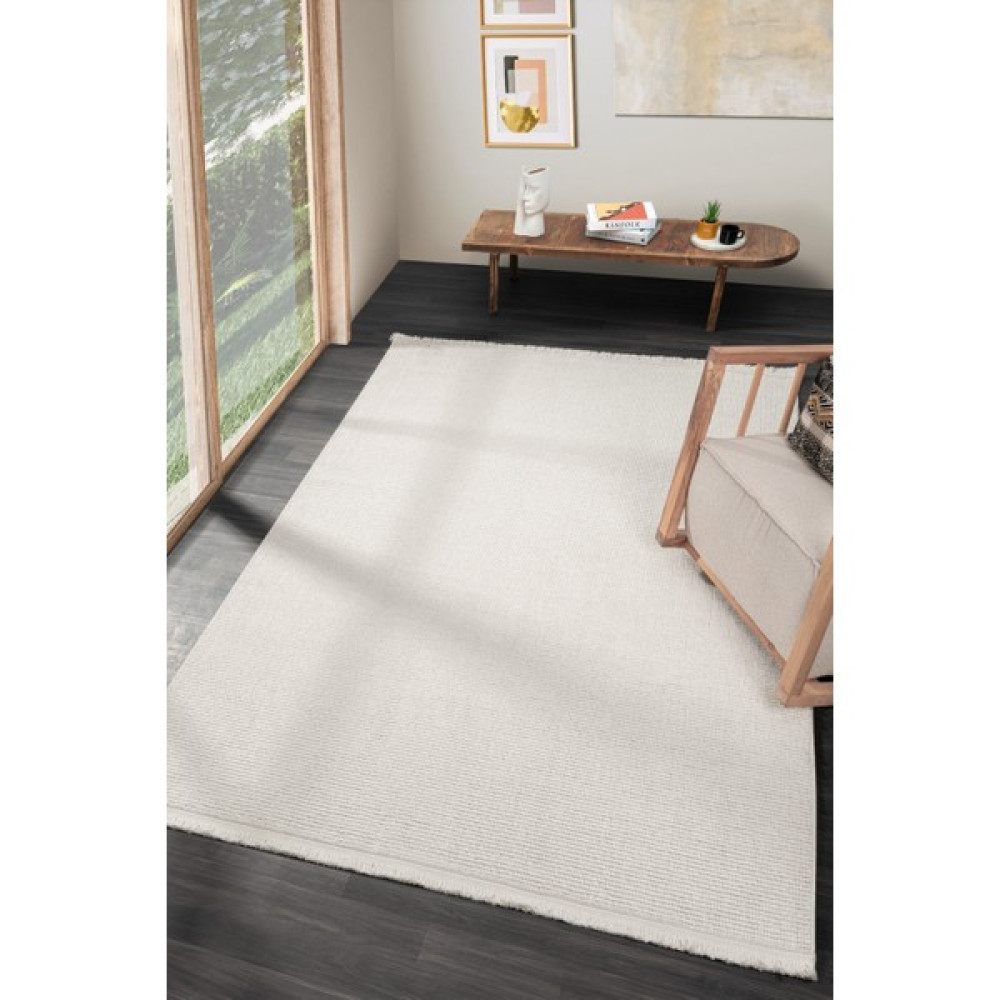 Eliz Home Beyaz Saçaklı Modern Dokuma Halı Beyaz - 100 x 200 cm Salon Halısı Fiyatı