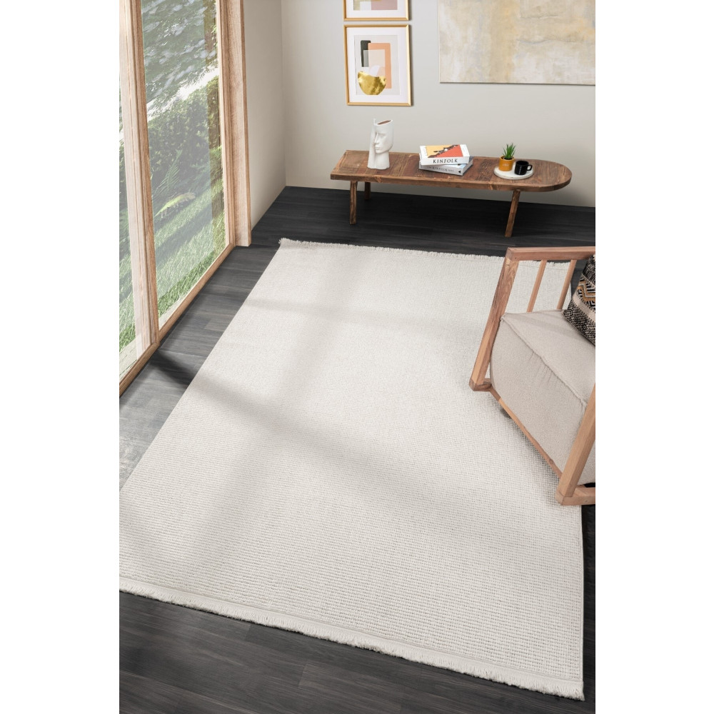 Eliz Home Beyaz Saçaklı Modern Dokuma Halı Beyaz 100 x 300 Beden Kilim Fiyatı