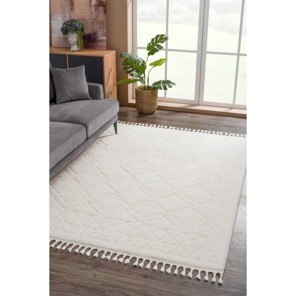 Eliz Home Krem Beyaz Bukleli Peluş Shaggy Dokuma Halı Çocuk Odası Oturma Odası Salon Mutfak Halısı - 100 x 300 cm Salon Halısı Fiyatı