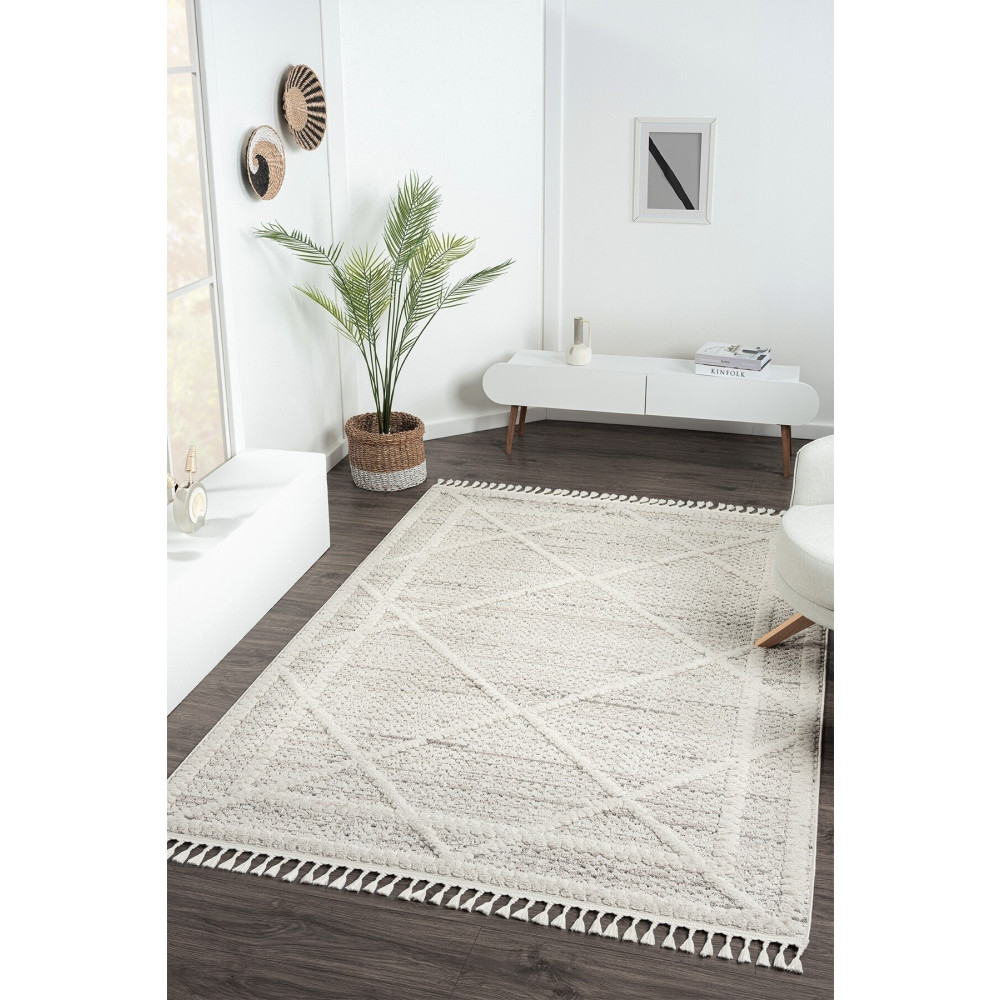 Eliz Home Krem Halı Modern Püsküllü Dokuma Halı Oturma Odası Salon Halısı 80 x 300 Beden Kilim Fiyatı