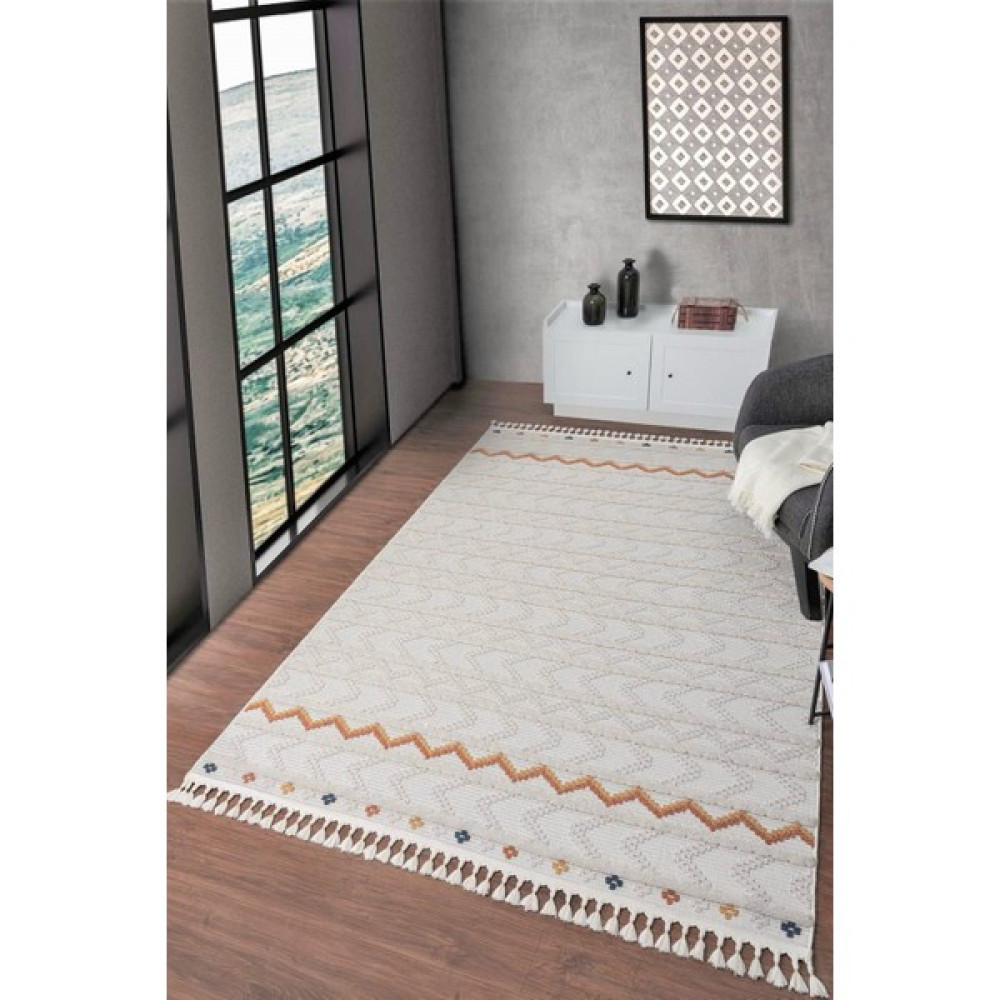 Eliz Home Modern Dokuma Halı Oturma Odası Salon Mutfak Halısı - 80 x 150 cm - Krem Salon Halısı Fiyatı