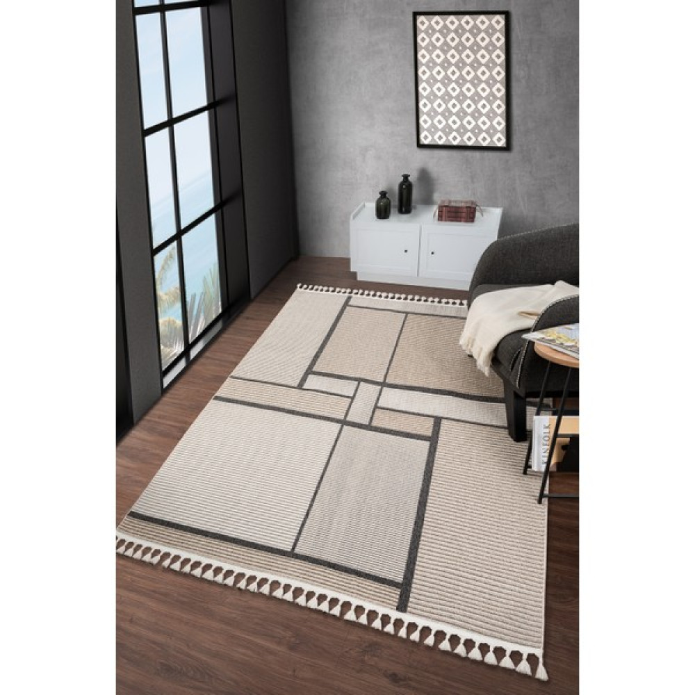 Eliz Home Modern Saçaklı Dokuma Halı Oturma Odası Salon Halısı - 80 x 300 cm - Krem Salon Halısı Fiyatı