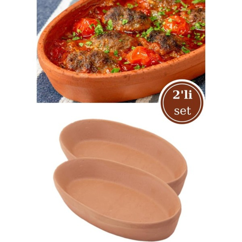 Elizi Çömlekleri 2 Adet Toprak Kayık Kase, Kayık Güveç Fırın Kabı 2’li Set Orta Boy (26X14CM) Tepsiler / Fırın Kapları Fiyatı