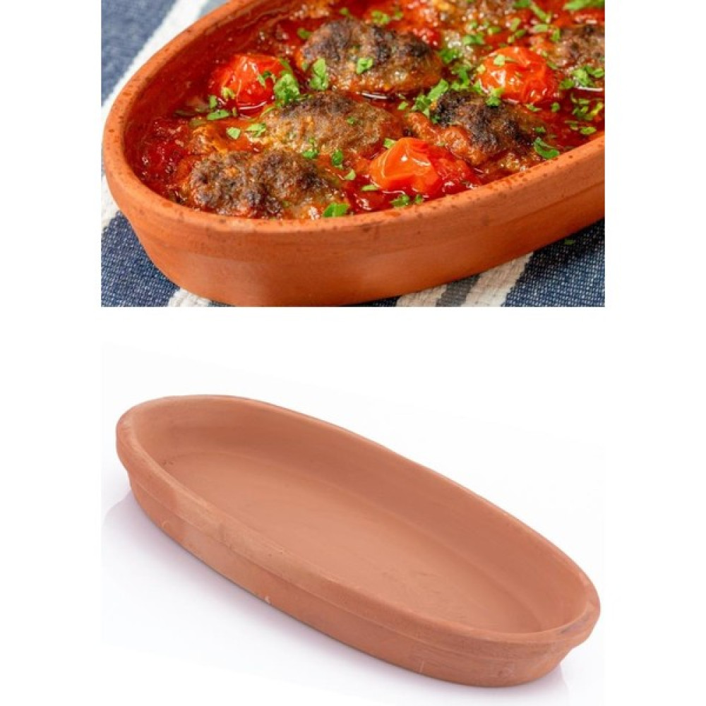 Elizi Çömlekleri Toprak Kayık Kase, Toprak Kayık Güveç Fırın Kabı Büyük Boy (32X16CM) - Ebat Tepsiler / Fırın Kapları Fiyatı